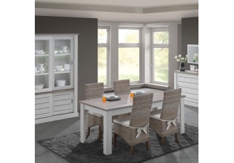 Salle à Manger Complète KOINOR – Table Bois/verre, Canapé Angle Cuir + Fauteuil, Marron