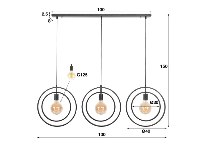Suspension 3 Lampes Turn around