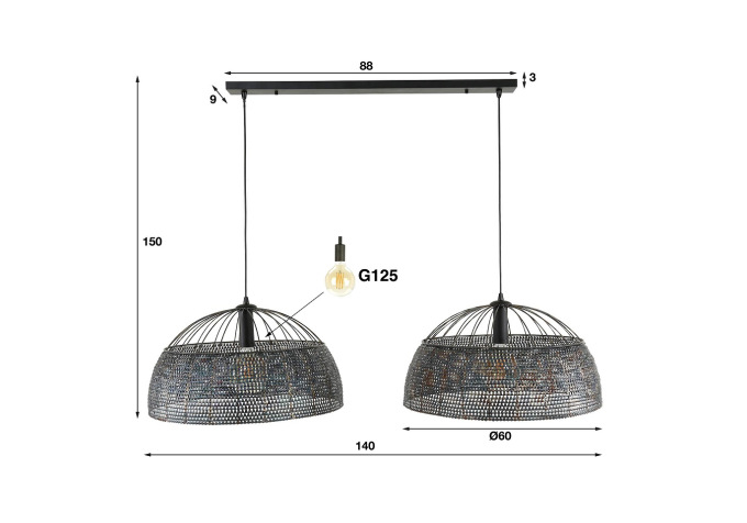Suspension en métal 2 lampes 8107