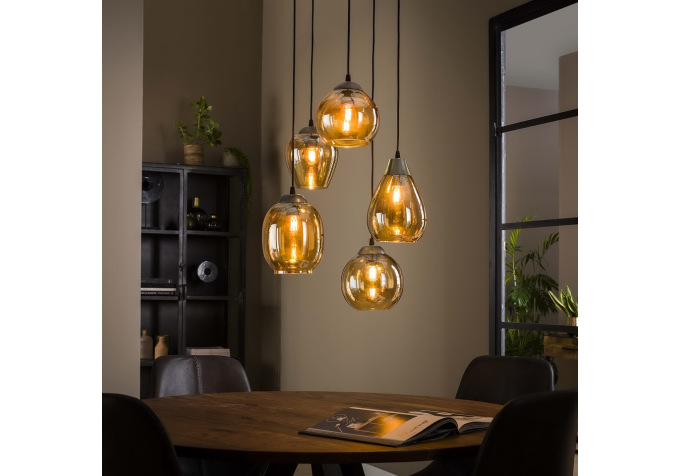 Suspension 5 Lampes mix gold