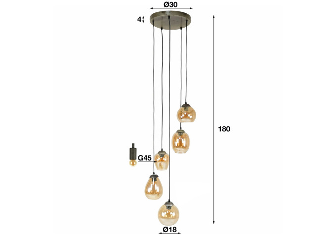 Suspension 5 Lampes mix gold Suspension 5 Lampes mix gold