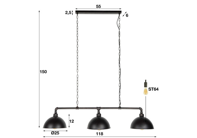 Suspension 3 Lampes hémispérique