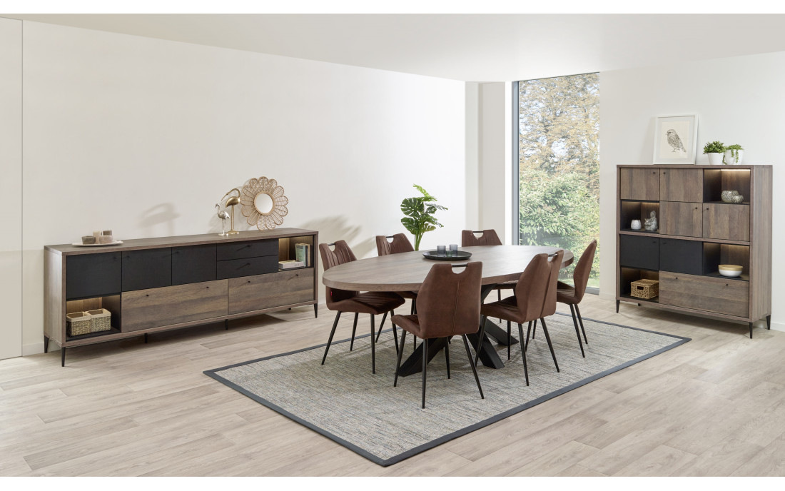 Salle à Manger Complète 7 Pièces En Bois Massif – Table, Chaises, Buffet, Armoire