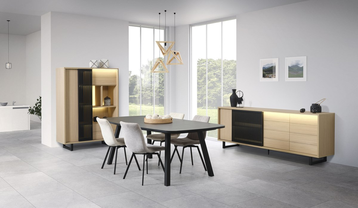 Salle à Manger Complète Asiatique En Bois, 7 Tiroirs, 6 Chaises, Marron
