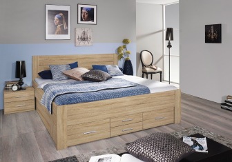 Lit adulte Isoka 140 cm avec tiroirs et 2 chevets Lit adulte Isoka 140 cm avec tiroirs et 2 chevets